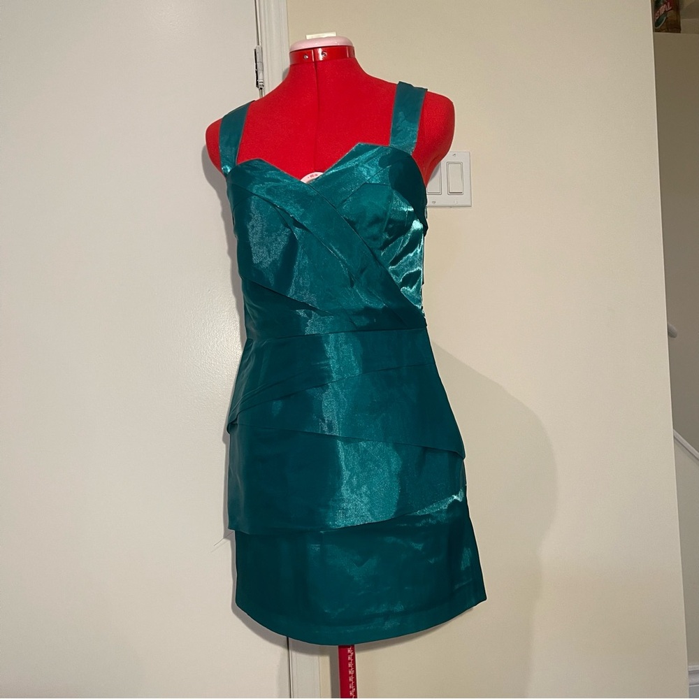 A/X Armani Exchange Teal Satin Tiered Mini Dress